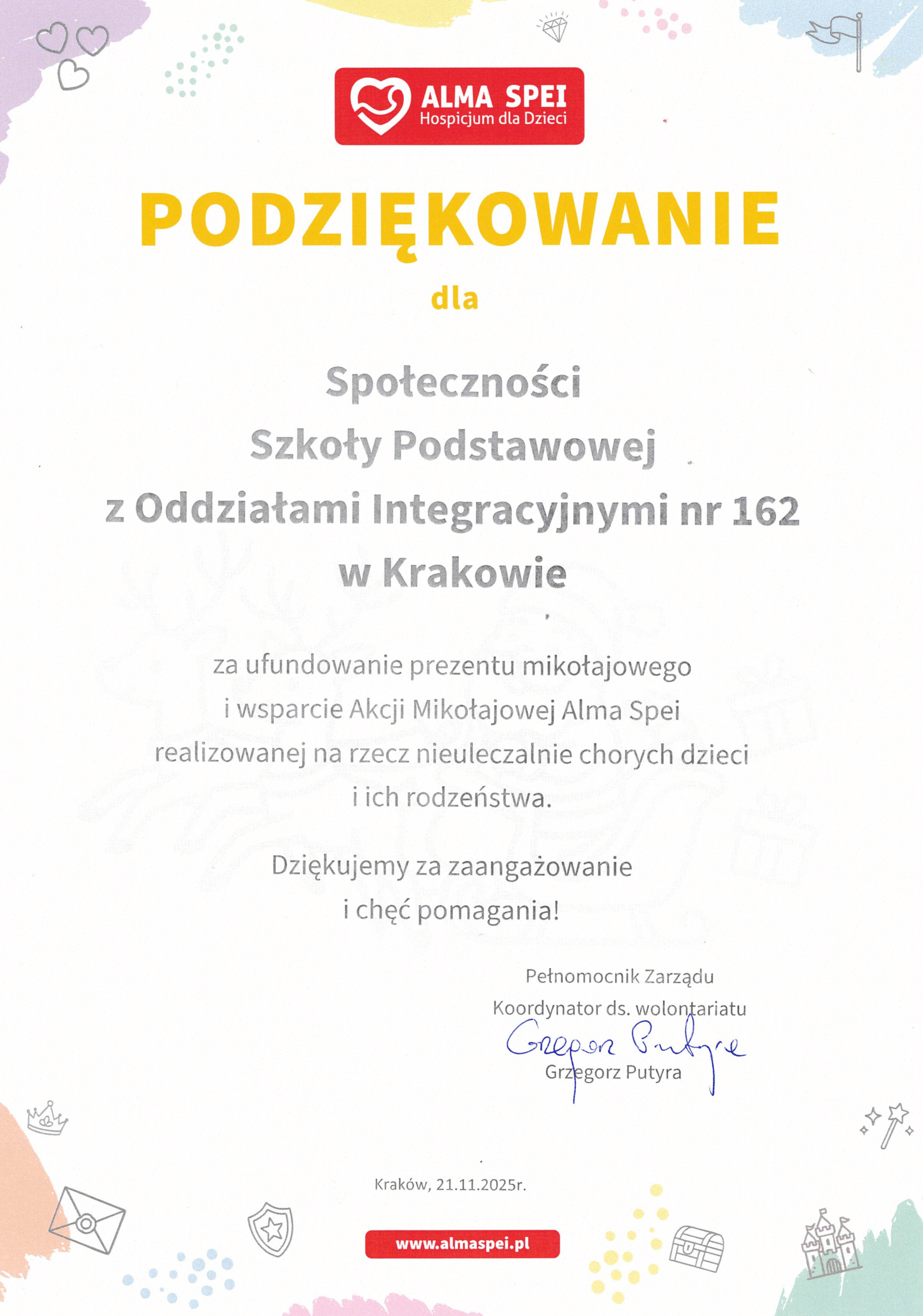 Alma Spei – Mikołaj dla Daniela – Podziękowanie dla SP162-1