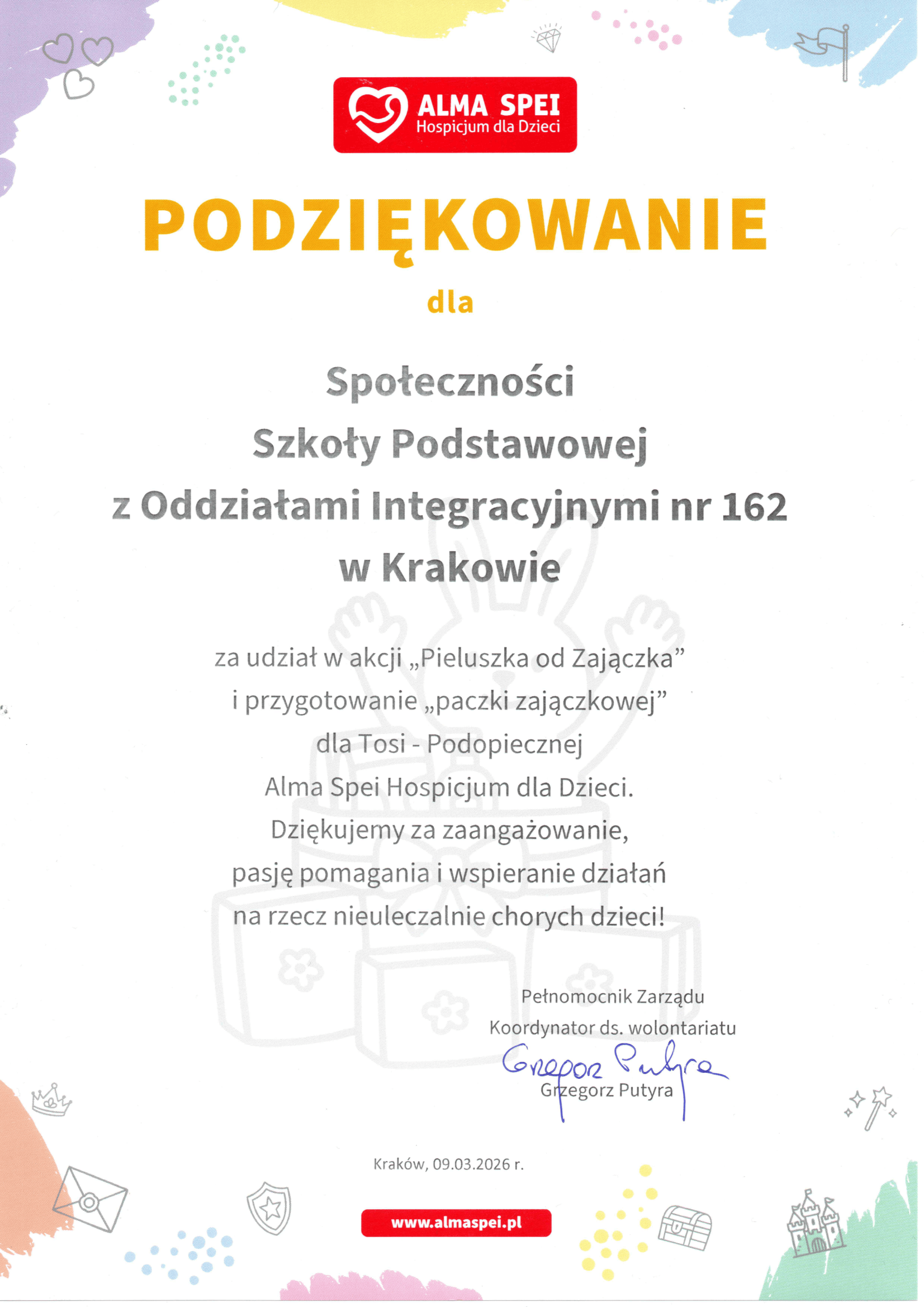 Alma Spei – podziękowanie – 2026-03-09